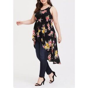 Torrid Black Floral Print High-Low Tunic